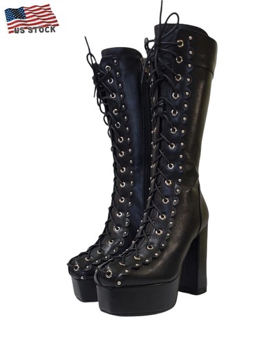 Women black gothic high - high, heel